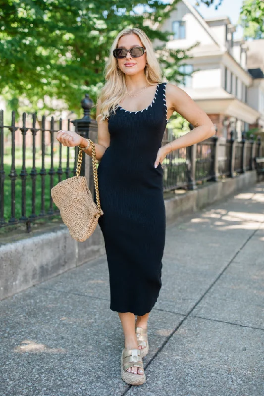 Back In Action Black And White Sweater Midi Dress