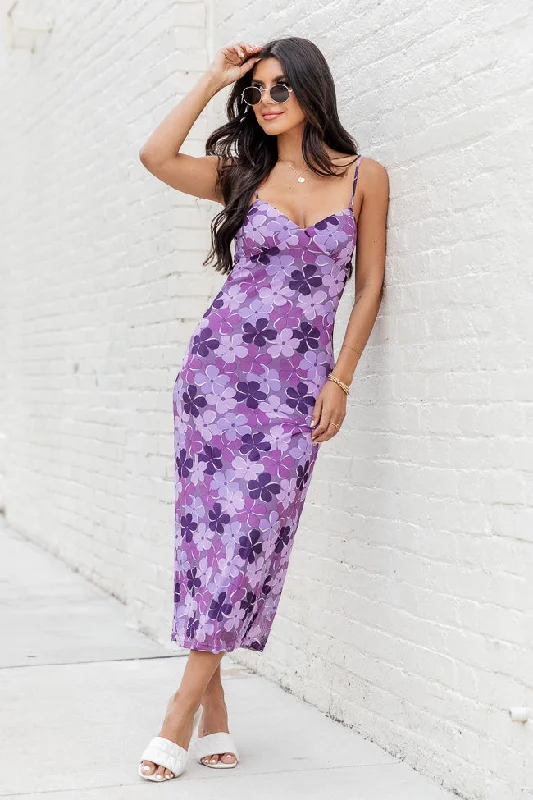 Looking Good Purple Floral Tank Strap Midi Dress FINAL SALE