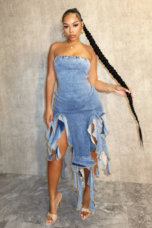 Rosie Ruffle Denim Tube Dress