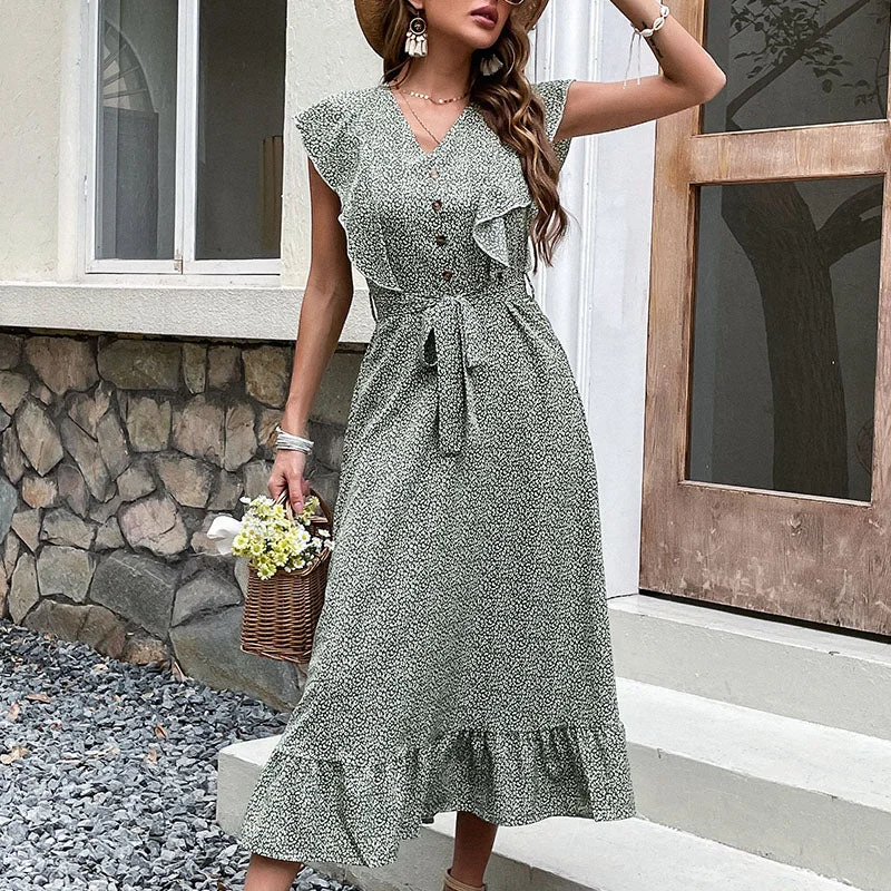 Boutique Summer Girls Dress Ruffle Clothing Women Dress Floral Printed Casual Dress