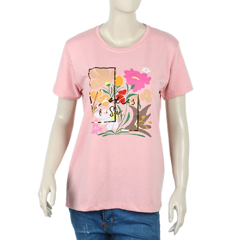 Women's Half Sleeves T-shirt - Tea Pink