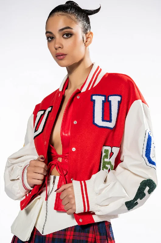 DOUBLE U PATCH WORK VARSITY BOMBER