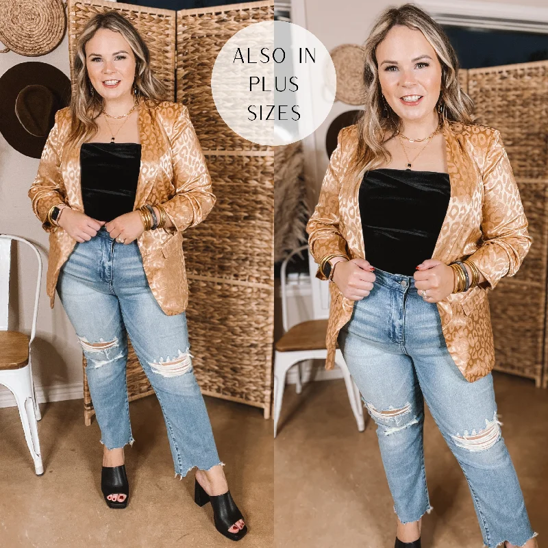 Lasting Impression Leopard Print Blazer with Ruched 3/4 Sleeves in Copper