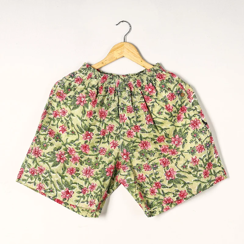 Green - Sanganeri Block Printed Cotton Unisex Boxer/Shorts