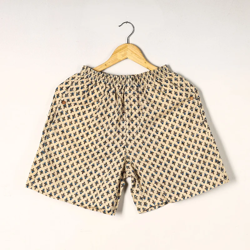 Beige - Ajrakh Block Printed Cotton Unisex Boxer/Shorts