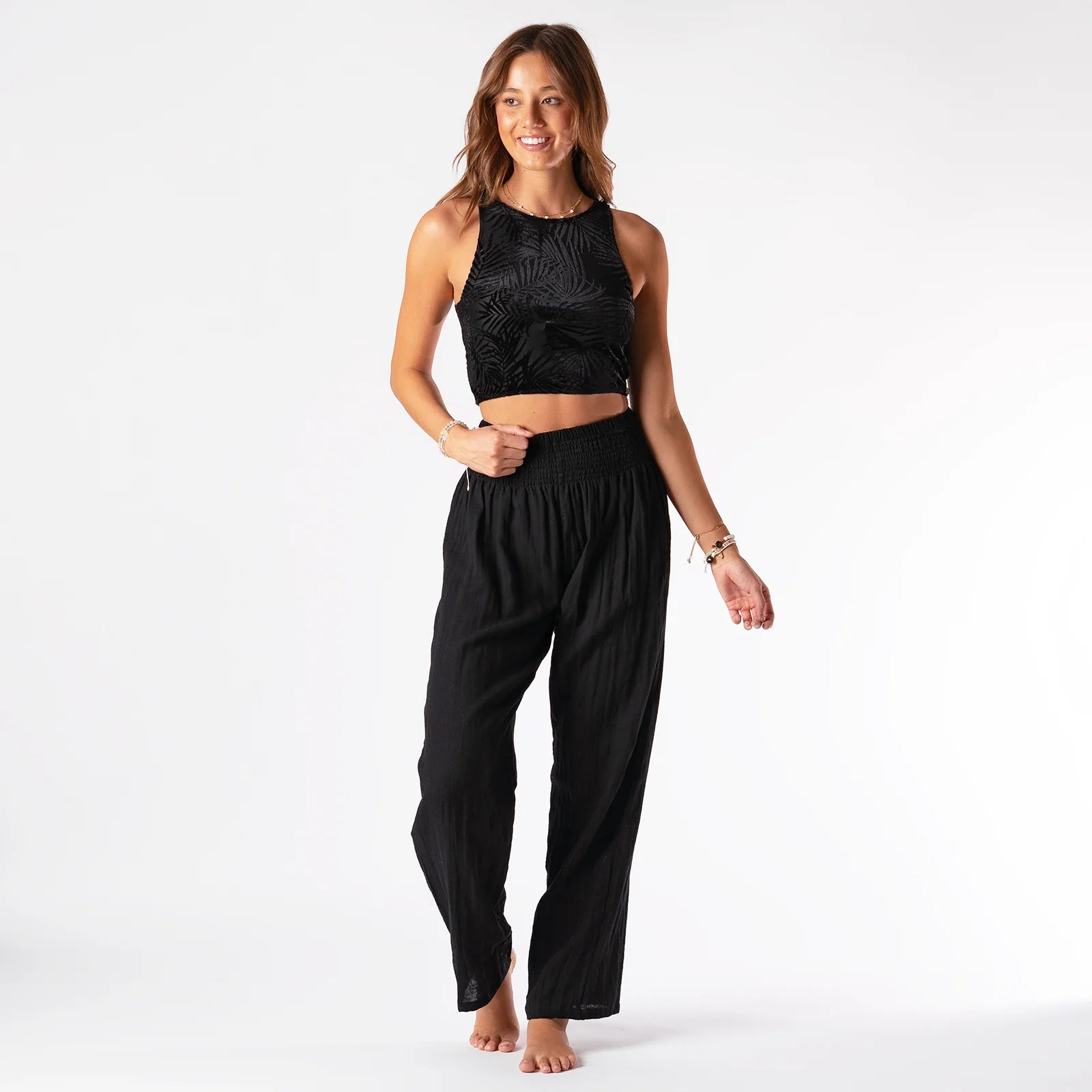 Wide Leg Cotton Pants - Black