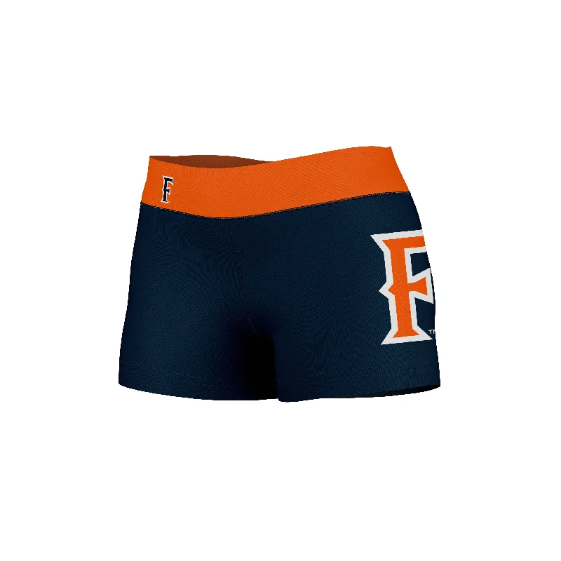 Cal State Fullerton Titans Logo on Thigh & Waistband Navy Orange Womens Yoga Booty Workout Shorts 3.75 Insea by Vive La Fete