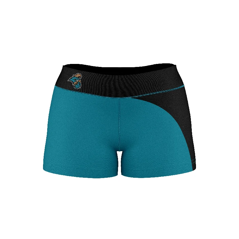 Coastal Carolina Chanticleers CCU Collegiate Waist Color Block Teal Black Optimum Womens Yoga Shorts by Vive La Fete