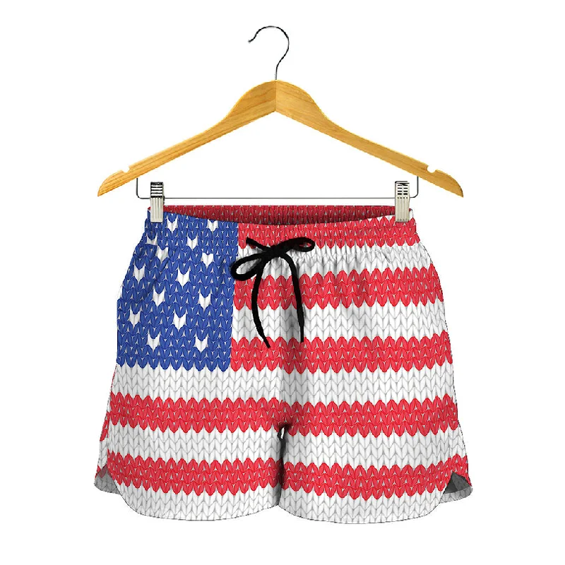 Knitted American Flag Print Women's Shorts