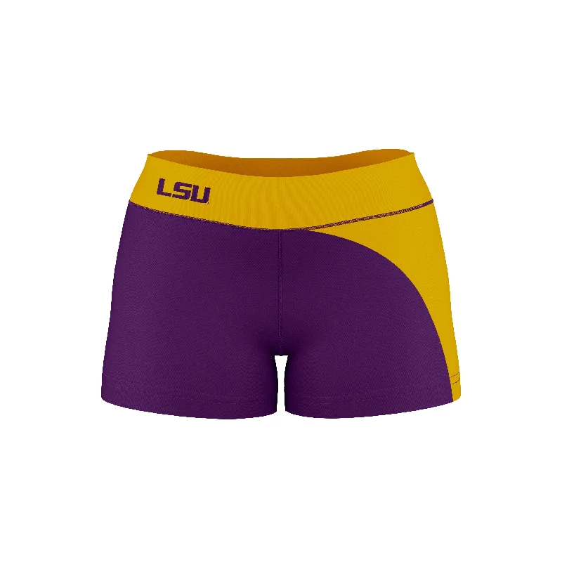 LSU Tigers Game Day Collegiate Waist Color Block Purple Gold Optimum Womens Yoga Shorts by Vive La Fete