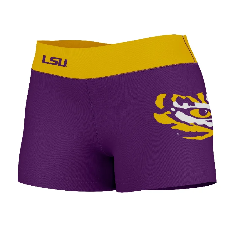 LSU Tigers Game Day Logo on Thigh and Waistband Purple & Gold Womens Yoga Booty Workout Shorts by Vive La Fete