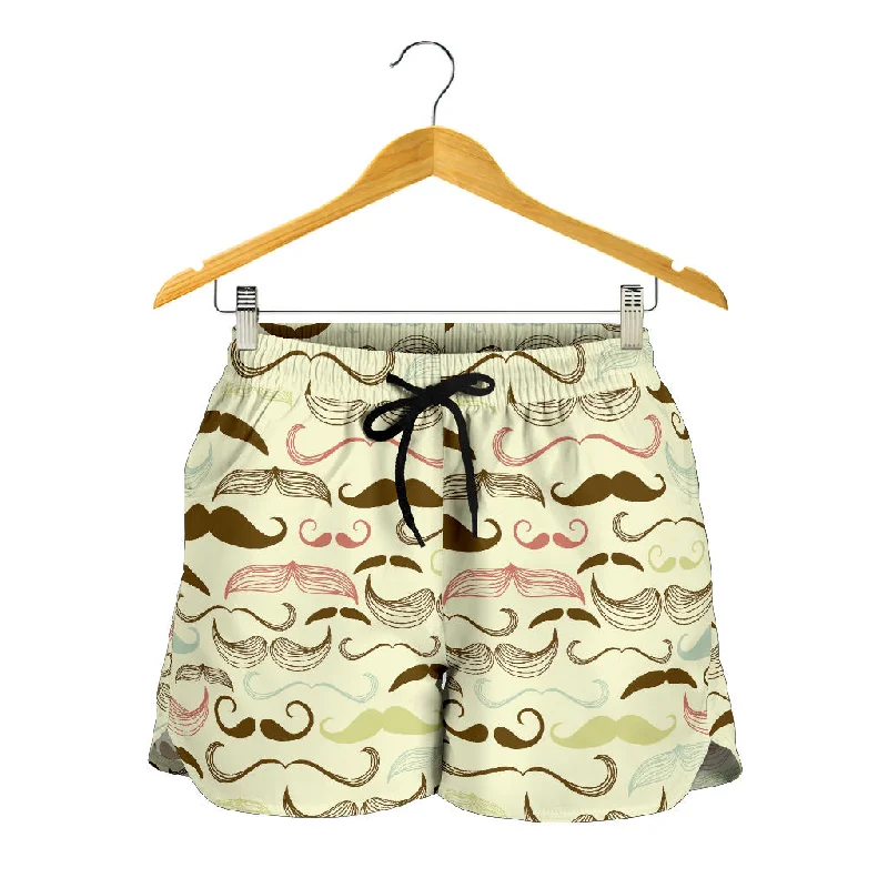 Mustache Beard Pattern Print Design 01 Women Shorts