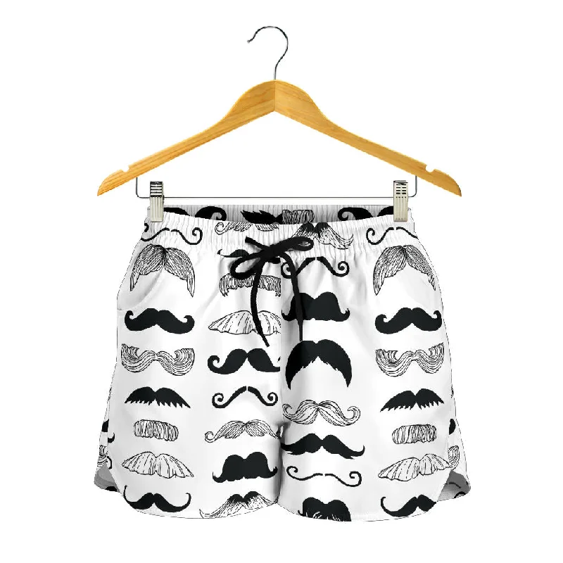 Mustache Beard Pattern Print Design 04 Women Shorts