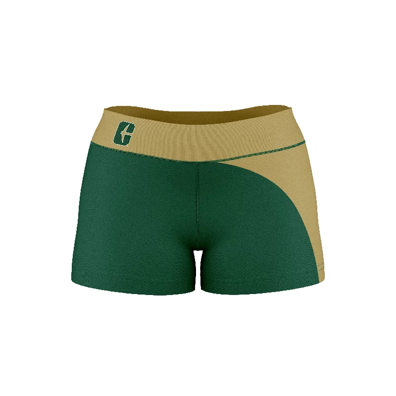 UNC Charlotte 49ers Collegiate Waist Color Block Green Brown Optimum Womens Yoga Shorts by Vive La Fete