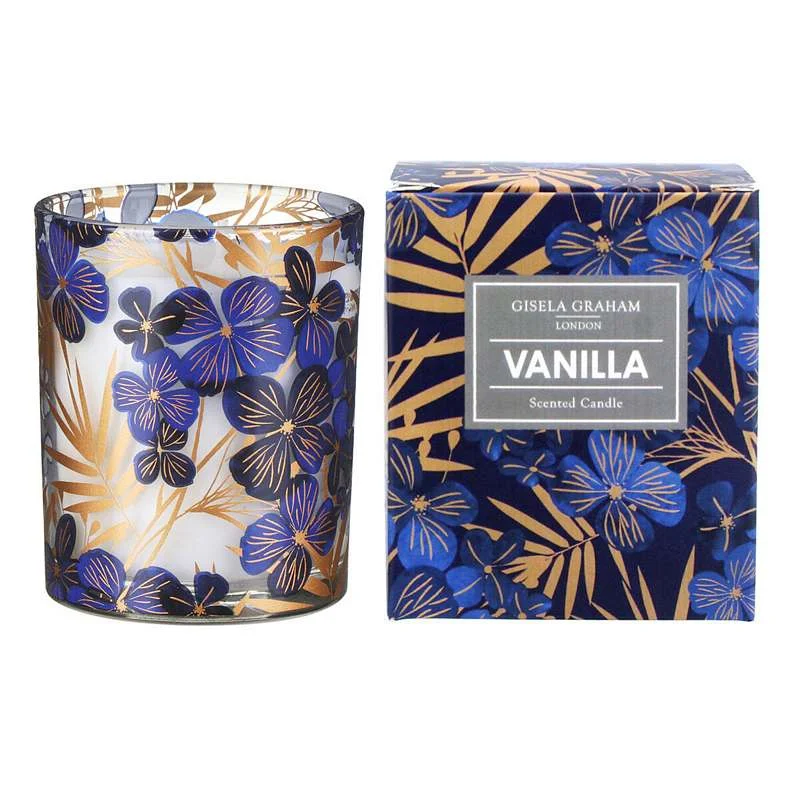 Blue & Gold Floral Boxed Candle Small