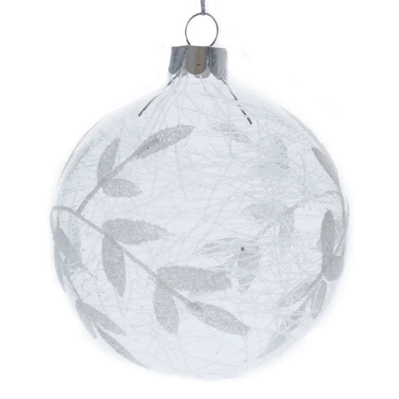 Clear Glass Bauble with Glass Shreds & Silver Leaves