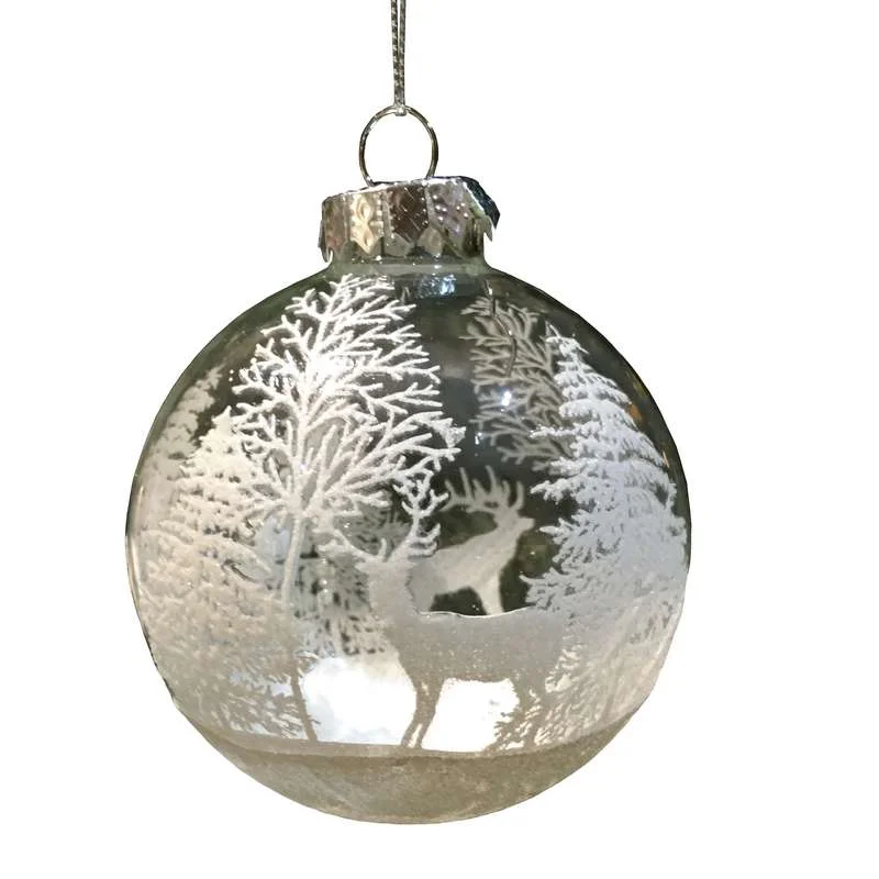 Clear Glass Ball With White Trees and Stag