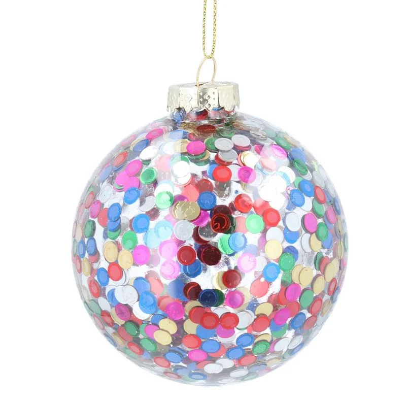 Clear Glass Bauble Multicoloured Sequins