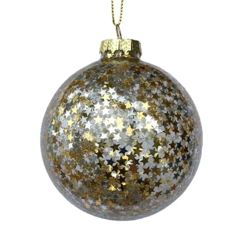 Clear Glass Bauble With Gold and Silver Stars Inside