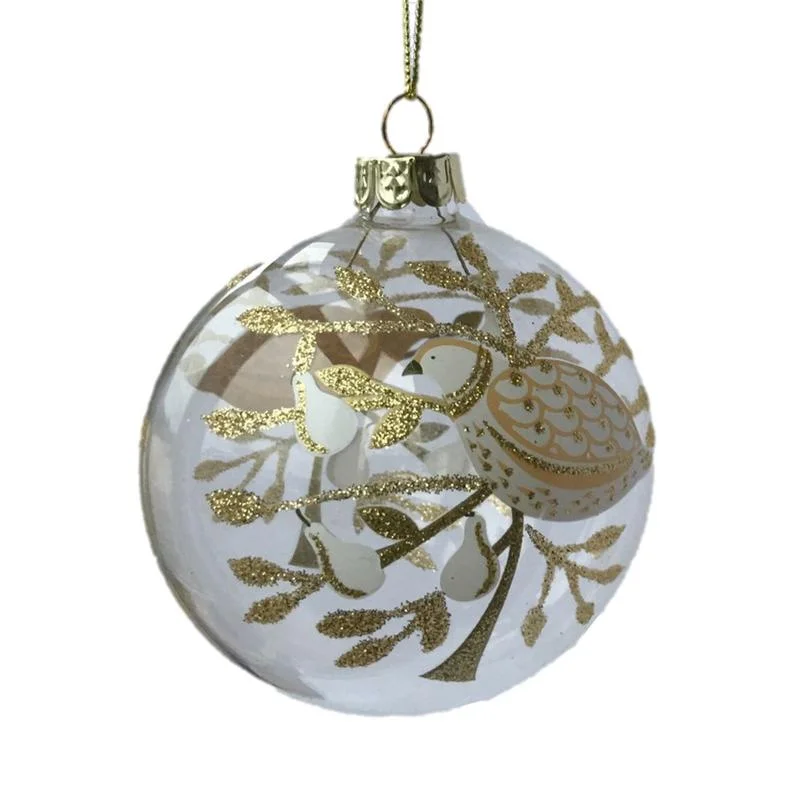 Clear Glass Bauble with Partidge In A Pear Tree