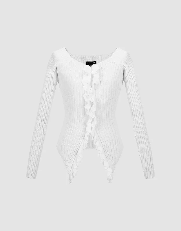 Frill Trim Knitted Cardigan