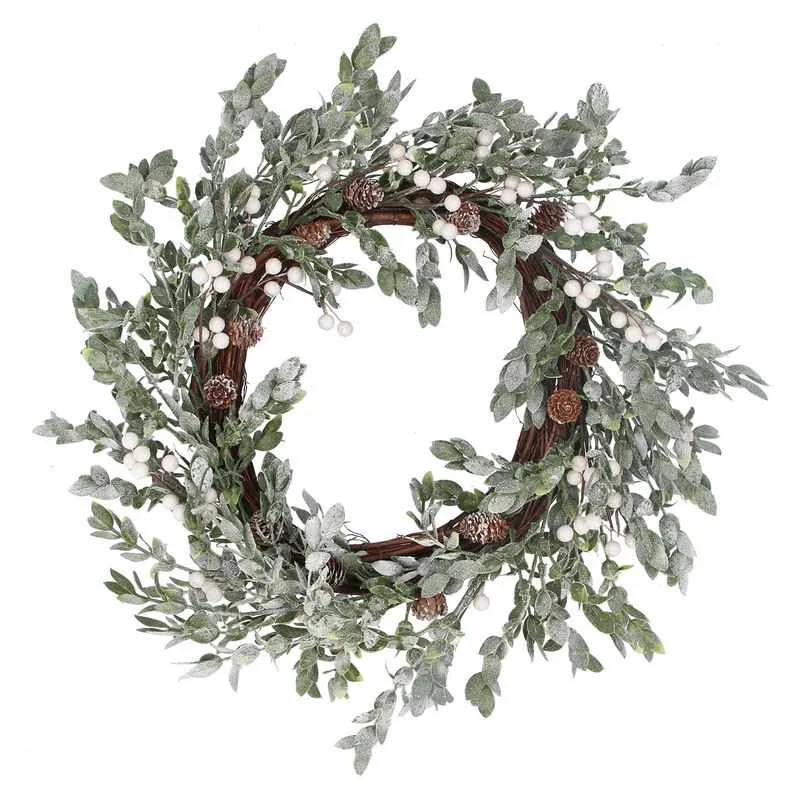 Frosted Box Wreath With White Berries