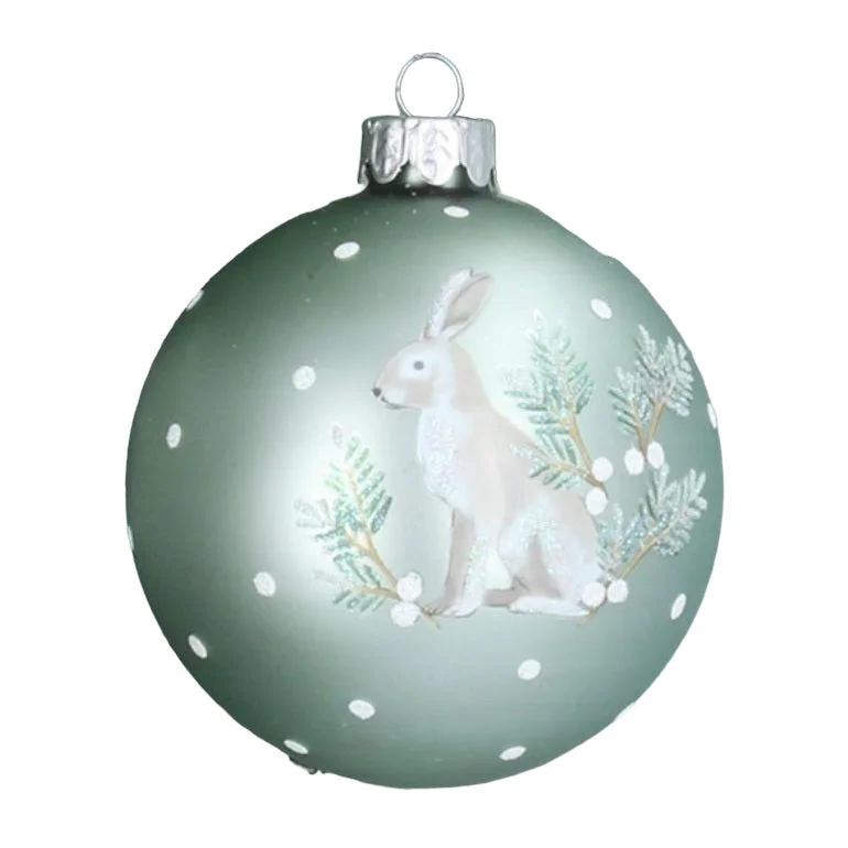 Matt Pale Green Glass Bauble Hare