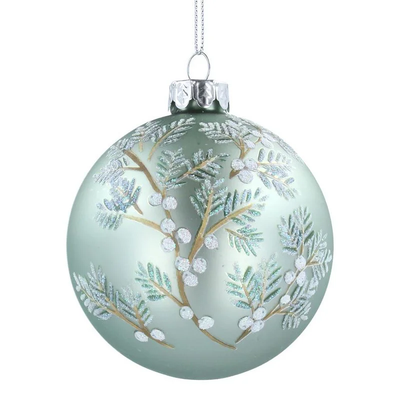 Matt Pale Green Glass Bauble Twigs & Berries