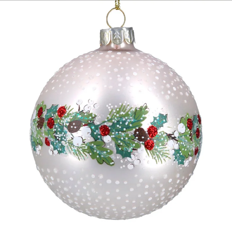 Matt White Glass Bauble Berry & Leaf Band