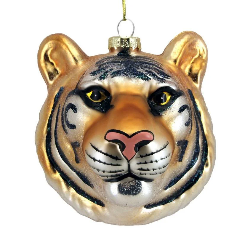 Painted Glass Tiger Head Bauble