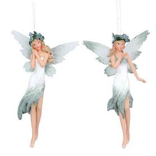 Pale Green White Resin Fairy Decoration