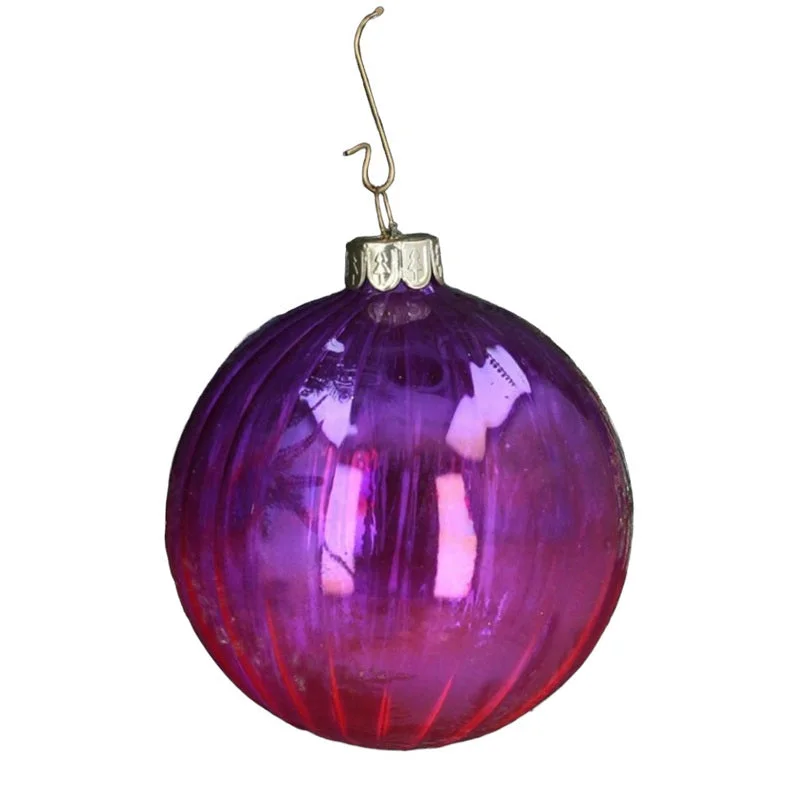 Purple & Pink Ribbed Glass Bauble