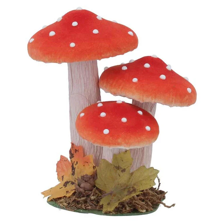 Red Triple Flock Toadstool Ornament