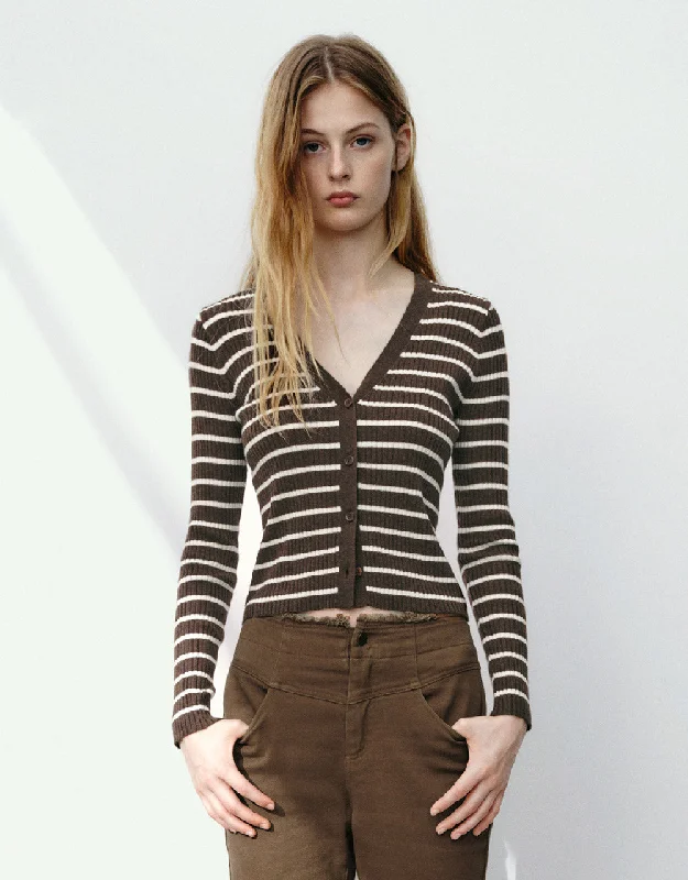 Striped V-Neck Knitted Cardigan